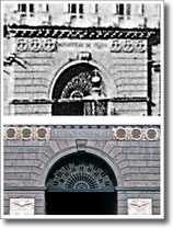 particolare della facciata com'era e com'è