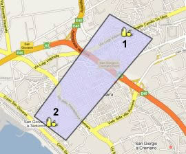 piantina stradale con evidenziati i mercati della municipalità 6