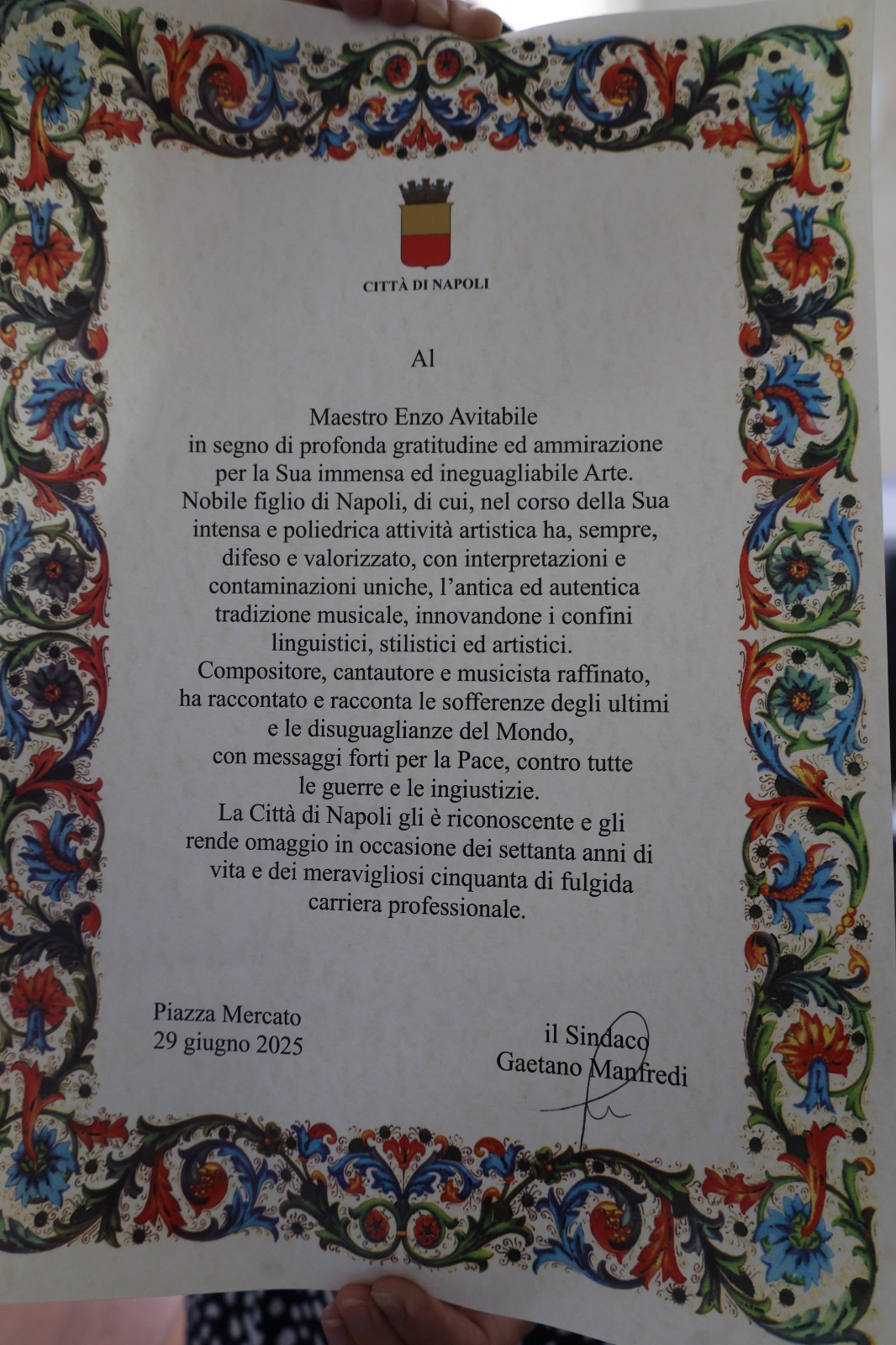 ENZO70 - Evento conclusivo delle celebrazioni istituzionali per i 70 anni di vita e i 50 anni di carriera di Enzo Avitabile